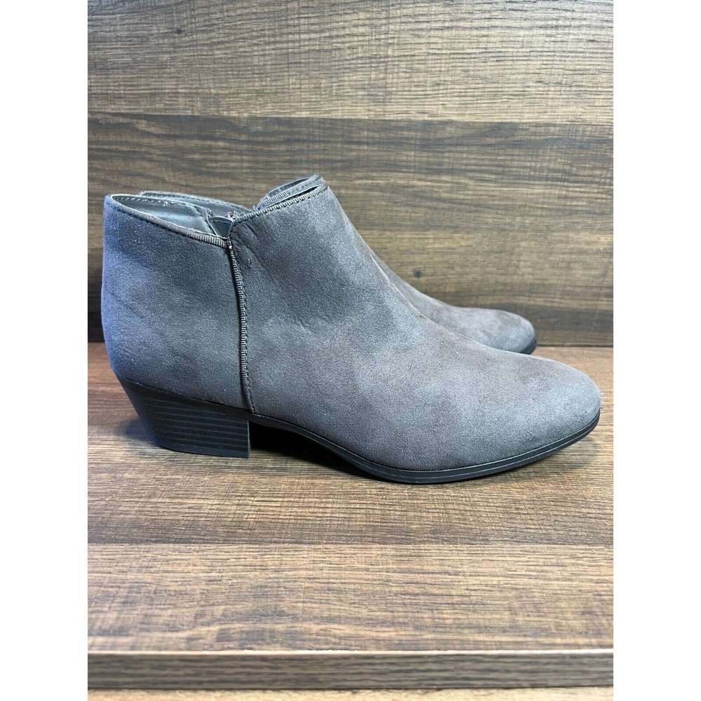 NWB Style & Co Wileyy Ankle Booties 6.5M Block Heel Almond Toe Grey Charcoal